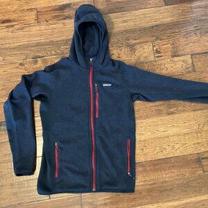 Patagonia Better Sweater Hooded Performance Fleece Navy Red Accents Full Zip